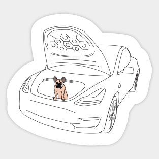 French Bull Dog Puppy in a Tesla Model 3 Frunk Sticker